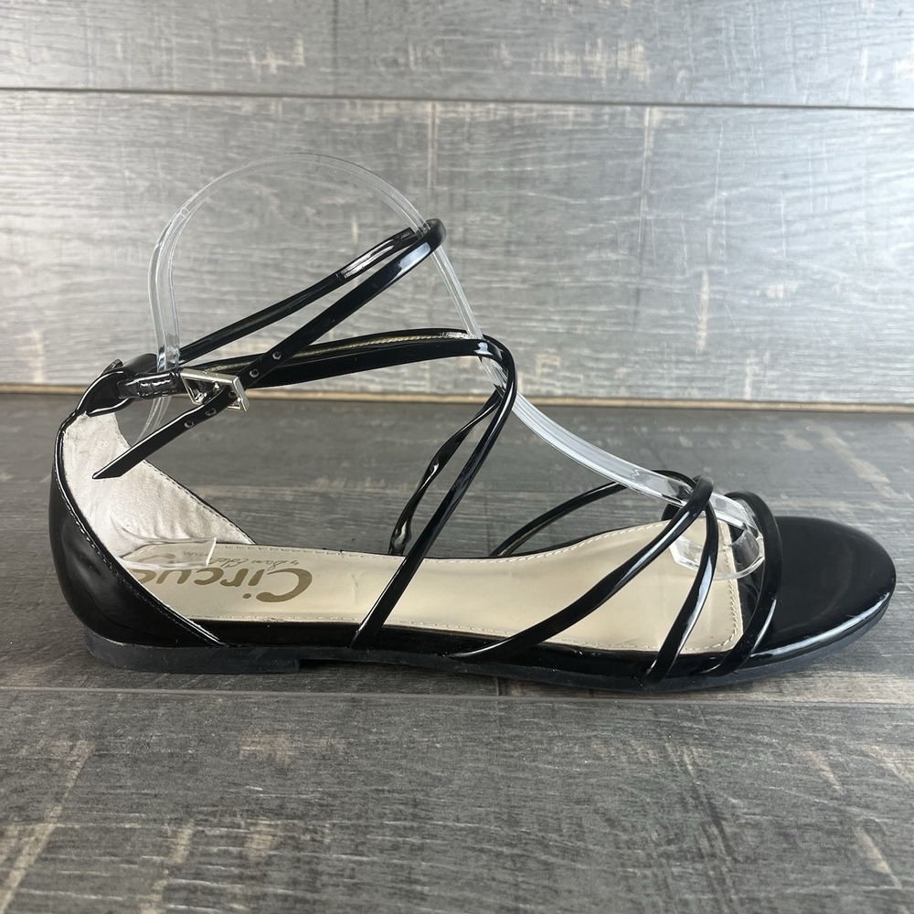 Circus Sam Edelman Bonita Black Strappy Sandals Flat Minimal Chic 9.5